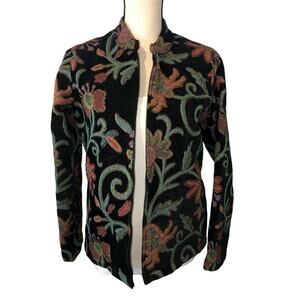 Vintage Jacket Brocade Textured Floral Black Woven Size M Multi Color Hong Kong